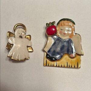 Handcrafted Porcelain Angel and Child Figurines Brooches